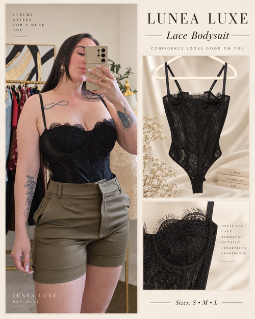 LUNEA LUXE black lace bodysuit