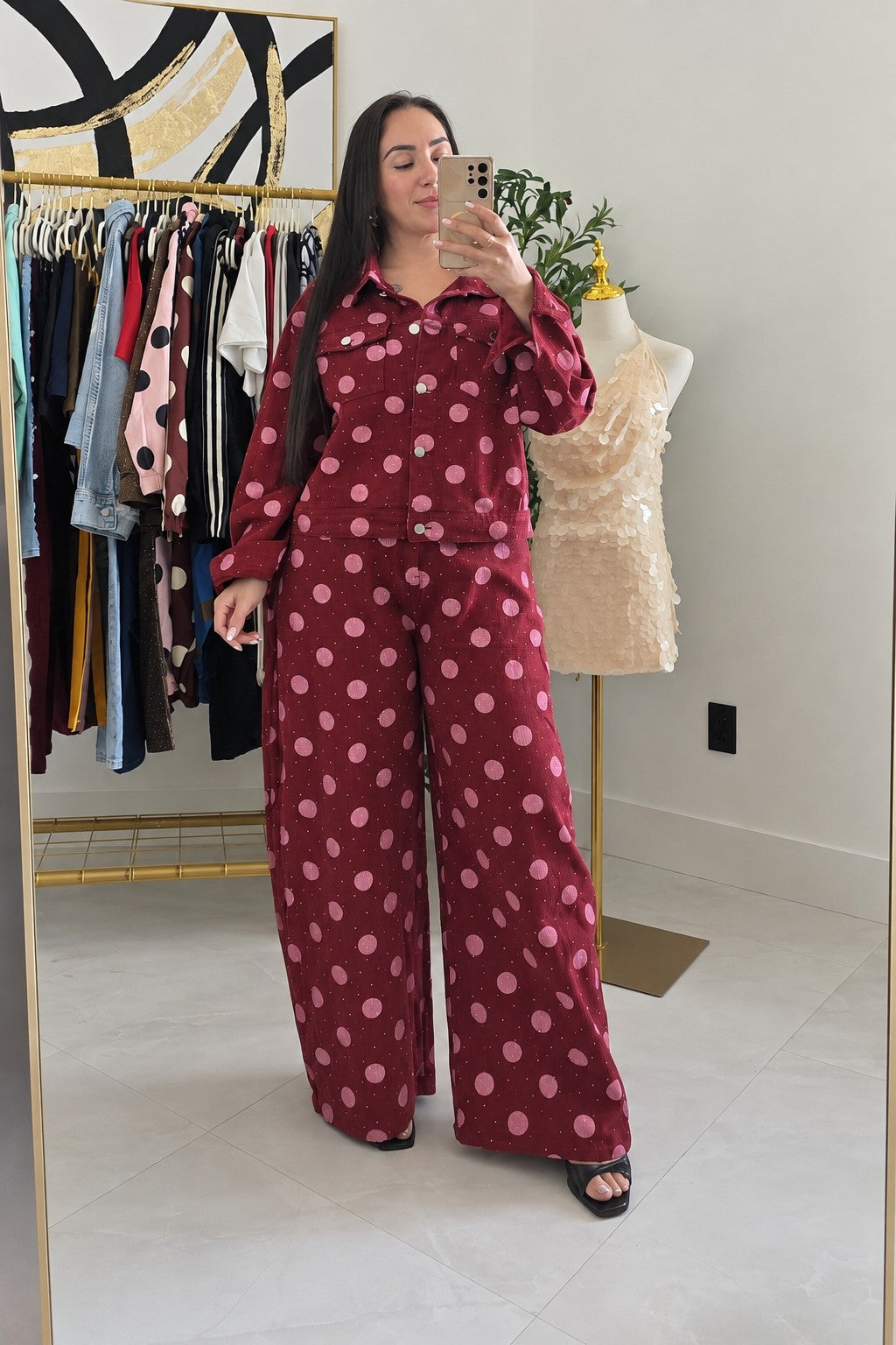 LUNEA LUXE burgundy polka dot two-piece set