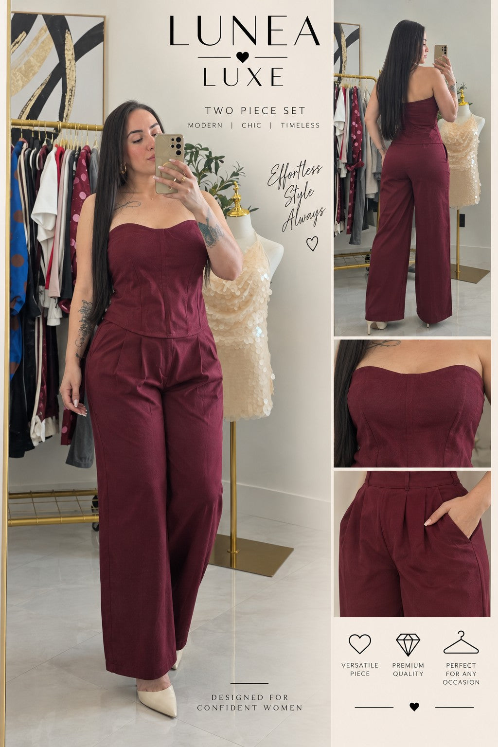 LUNEA LUXE burgundy two-piece set