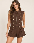 LUNEA LUXE chocolate button detail two-piece set