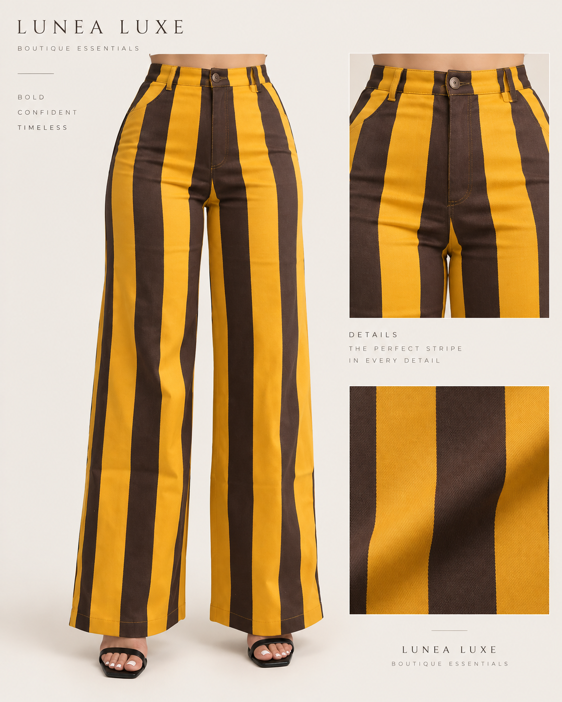 LUNEA LUXE mustard and brown striped wide leg pants