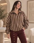 LUNEA LUXE striped zip jacket in brown and beige